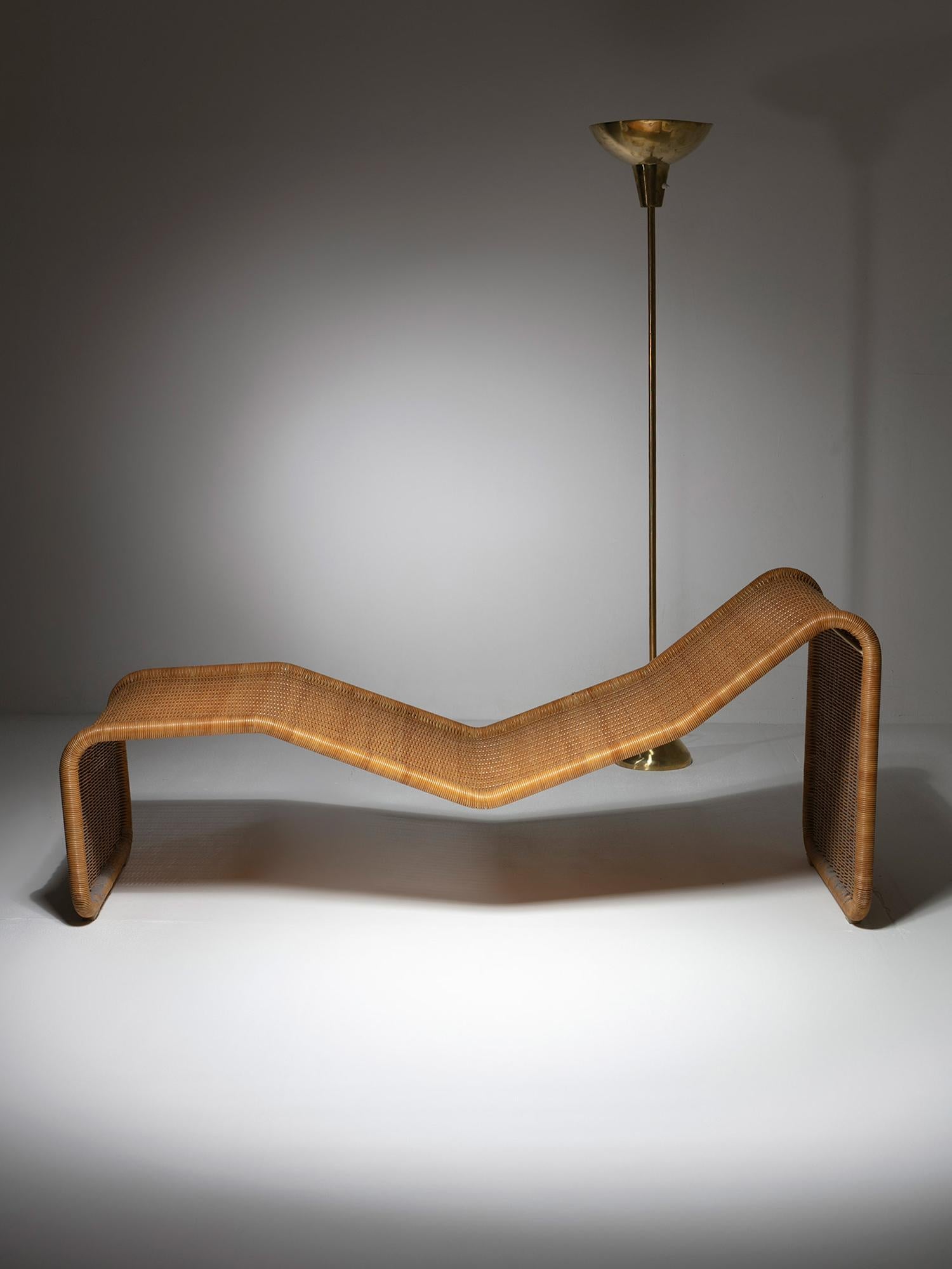 Minimal Wicker Chaise Longue by Tito Agnoli for Bonacina, Italy, 1960s For Sale 3
