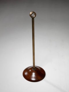 Minimal Wood and Brass Door Stop, Italy, 1960s