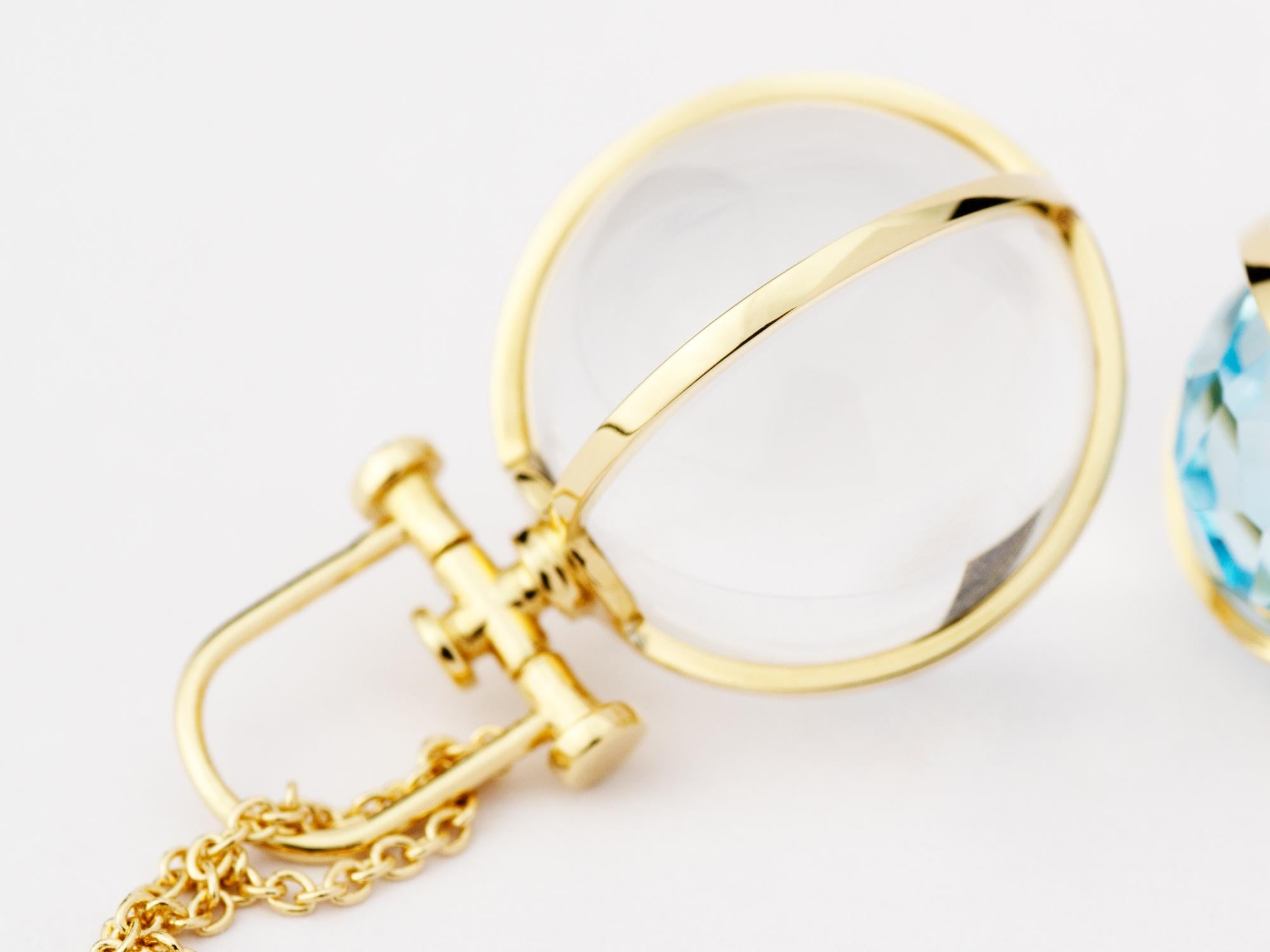 Collier pendentif orbe talisman minimaliste en or massif 18 carats et cristal de roche naturel en vente 4