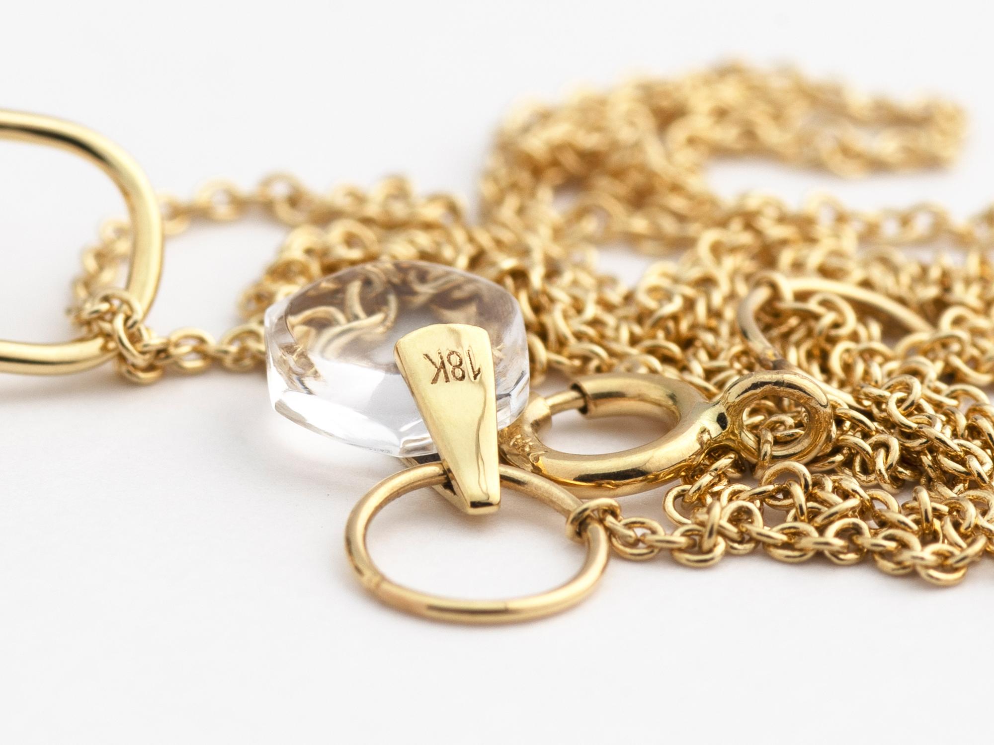Minimalism 18k Solid Gold Natural Rock Crystal Orb Talisman Pendant Necklace For Sale 6