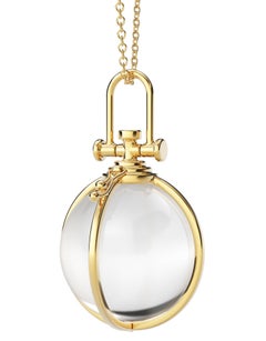 Collier pendentif orbe talisman minimaliste en or massif 18 carats et cristal de roche naturel