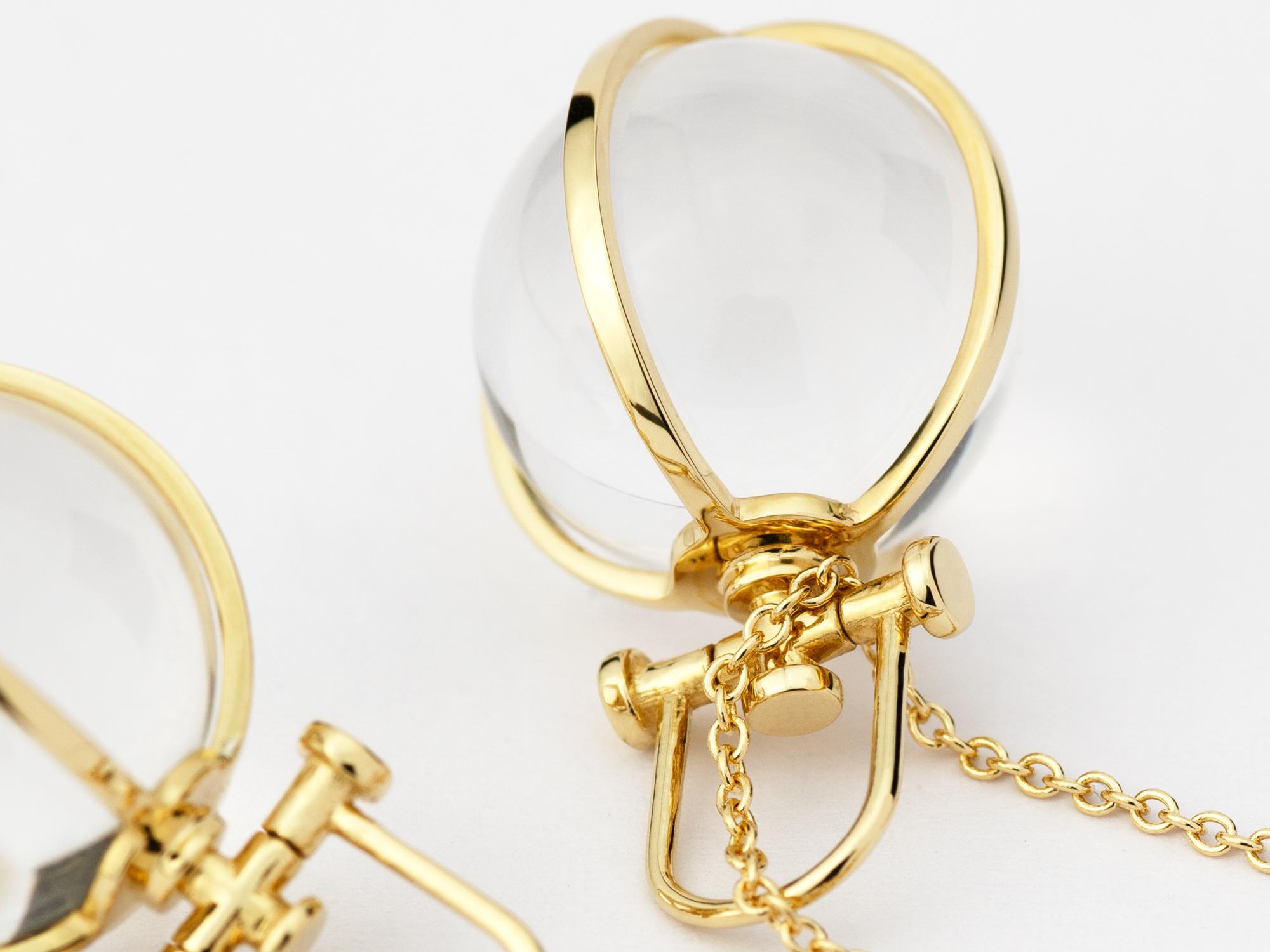 Women's or Men's Minimalism 18k Solid Gold Natural Rock Crystal Orb Talisman Pendant Necklace For Sale