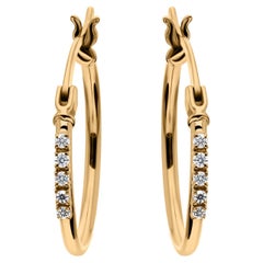 Minimalist 0.09ct SI/H Natural Diamond 14k Yellow Gold Hoop Earrings Jewelry