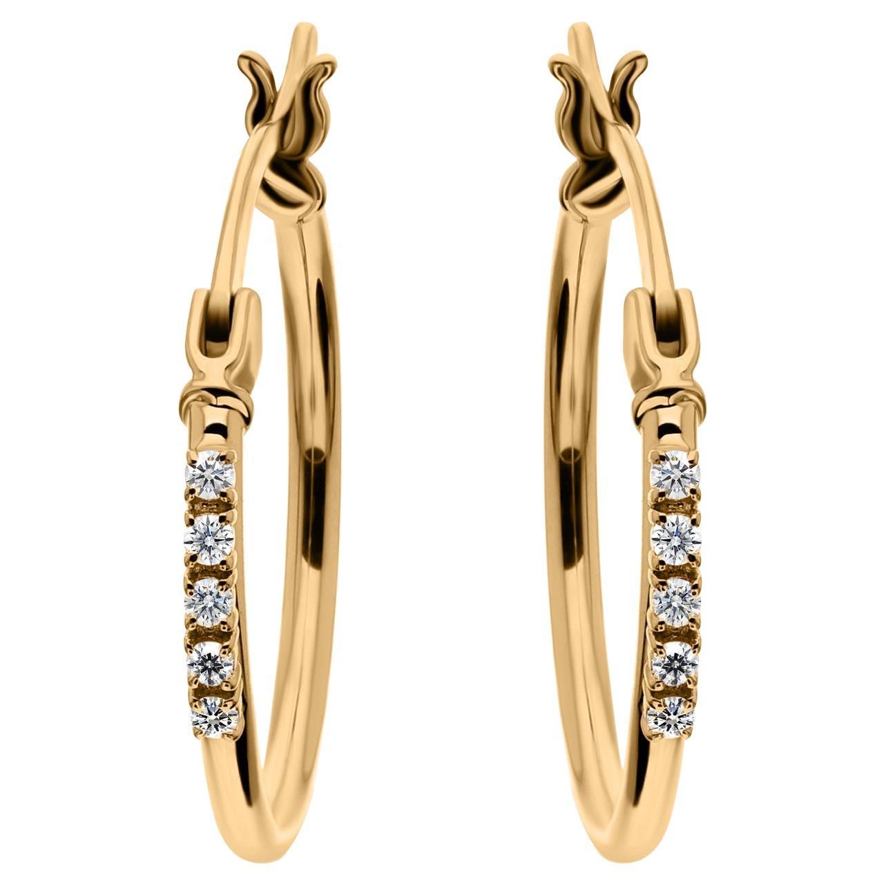 Minimalist 0.09ct SI/H Natural Diamond 18k Yellow Gold Hoop Earrings Jewelry For Sale