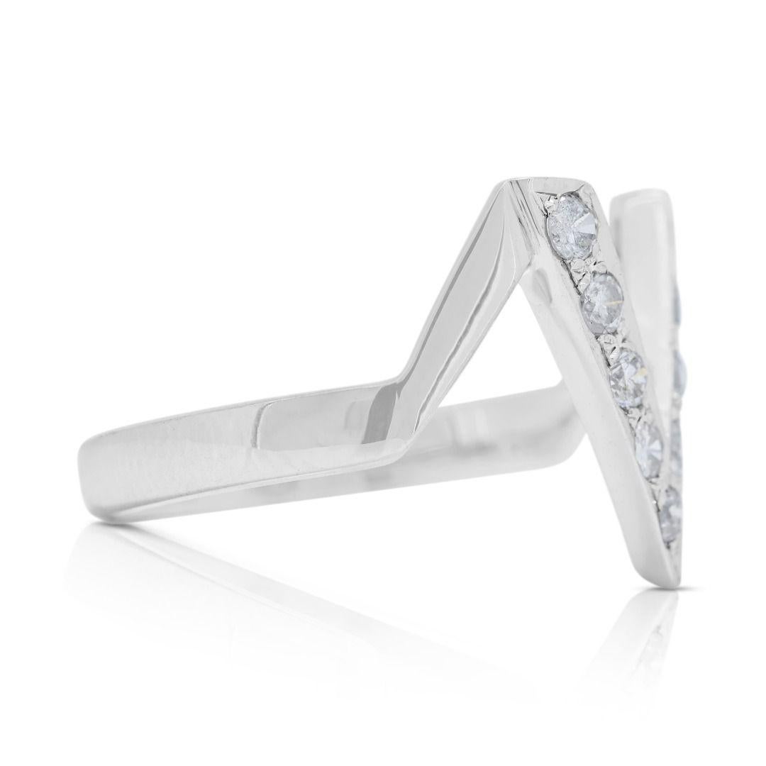 Round Cut Minimalist 0.13ct Natural Diamonds V-Ring in 14K White Gold For Sale