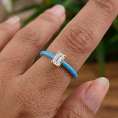 Minimalist 0.24 Carat Turquoise Enamel Diamond Ring 14 Karat Yellow Gold