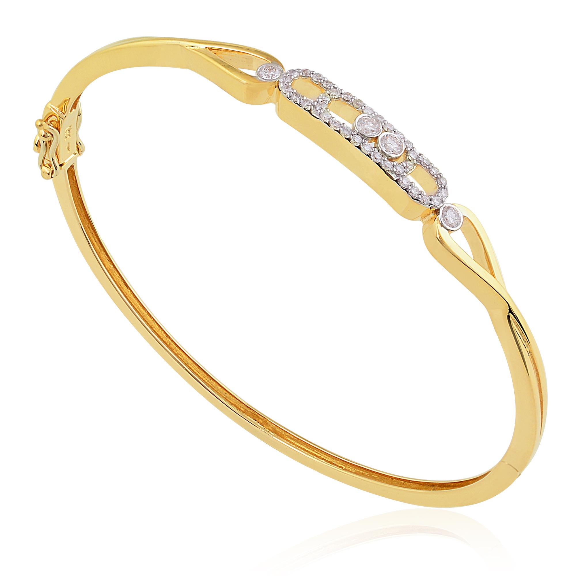 Moderne Minimalist 0.34Ct SI/H Natural Pave Diamond Bange Bracelet 14 Karat Yellow Gold en vente