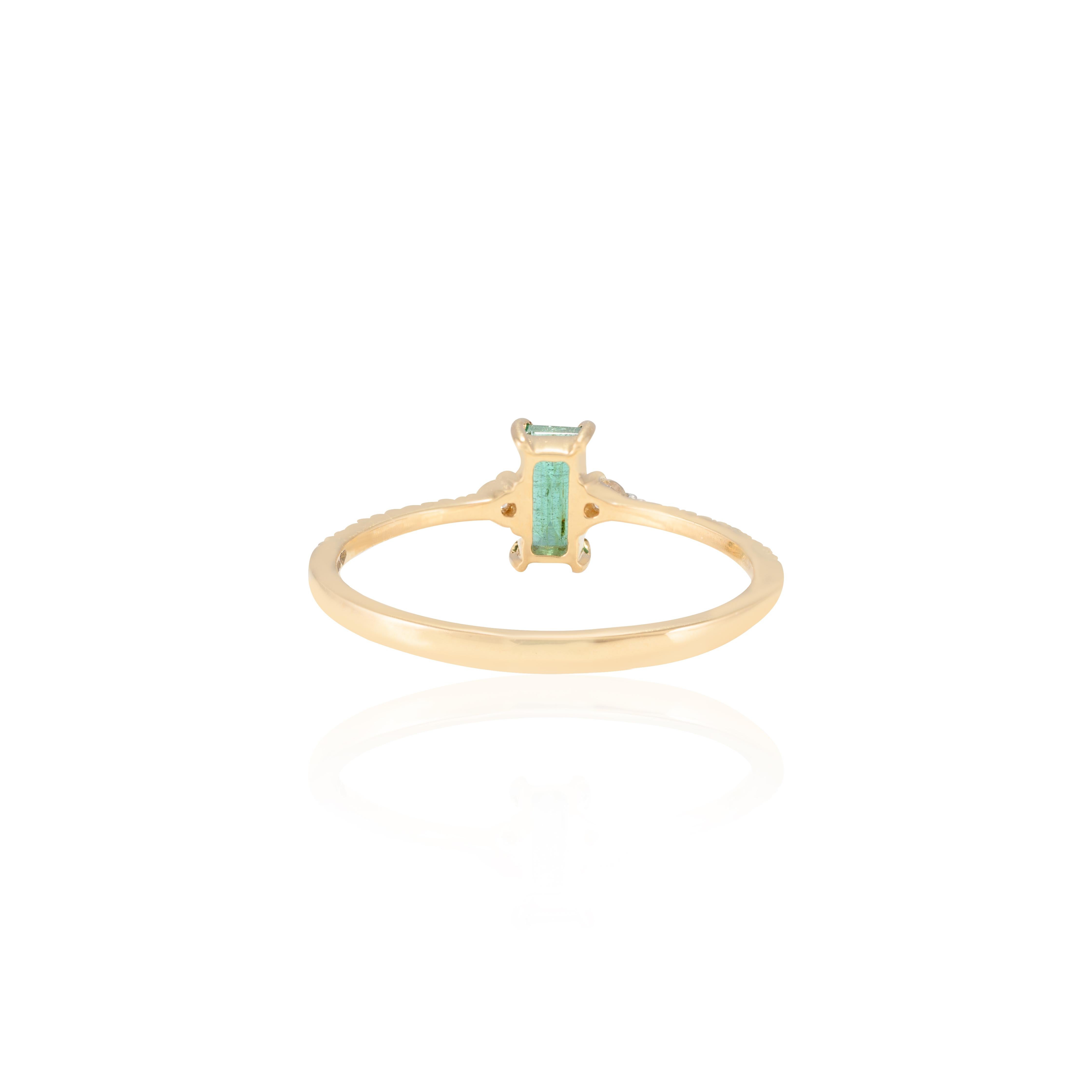 For Sale:  Minimalist Emerald and Diamond Everyday Ring 14k Solid Yellow Gold 2