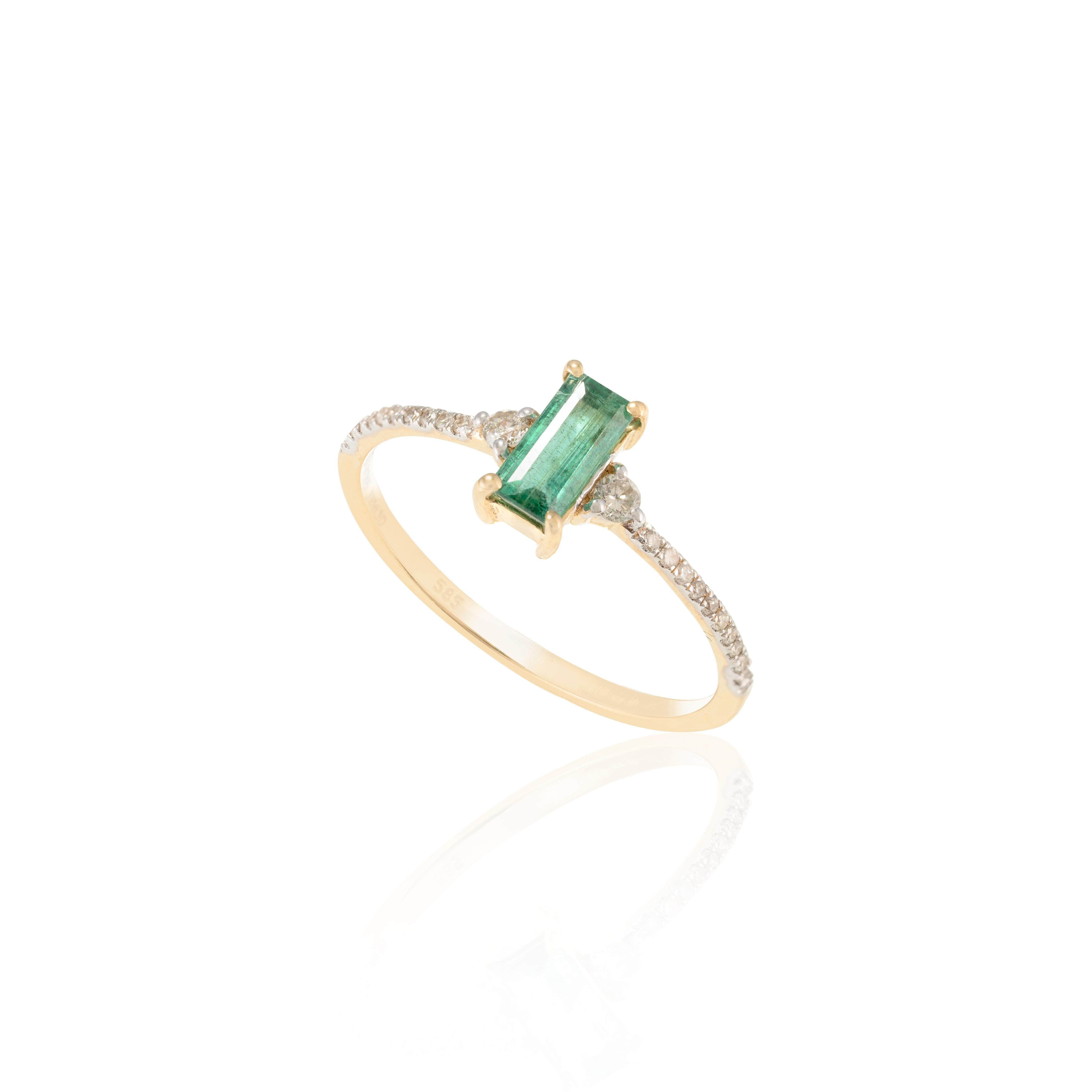 For Sale:  Minimalist Emerald and Diamond Everyday Ring 14k Solid Yellow Gold 4