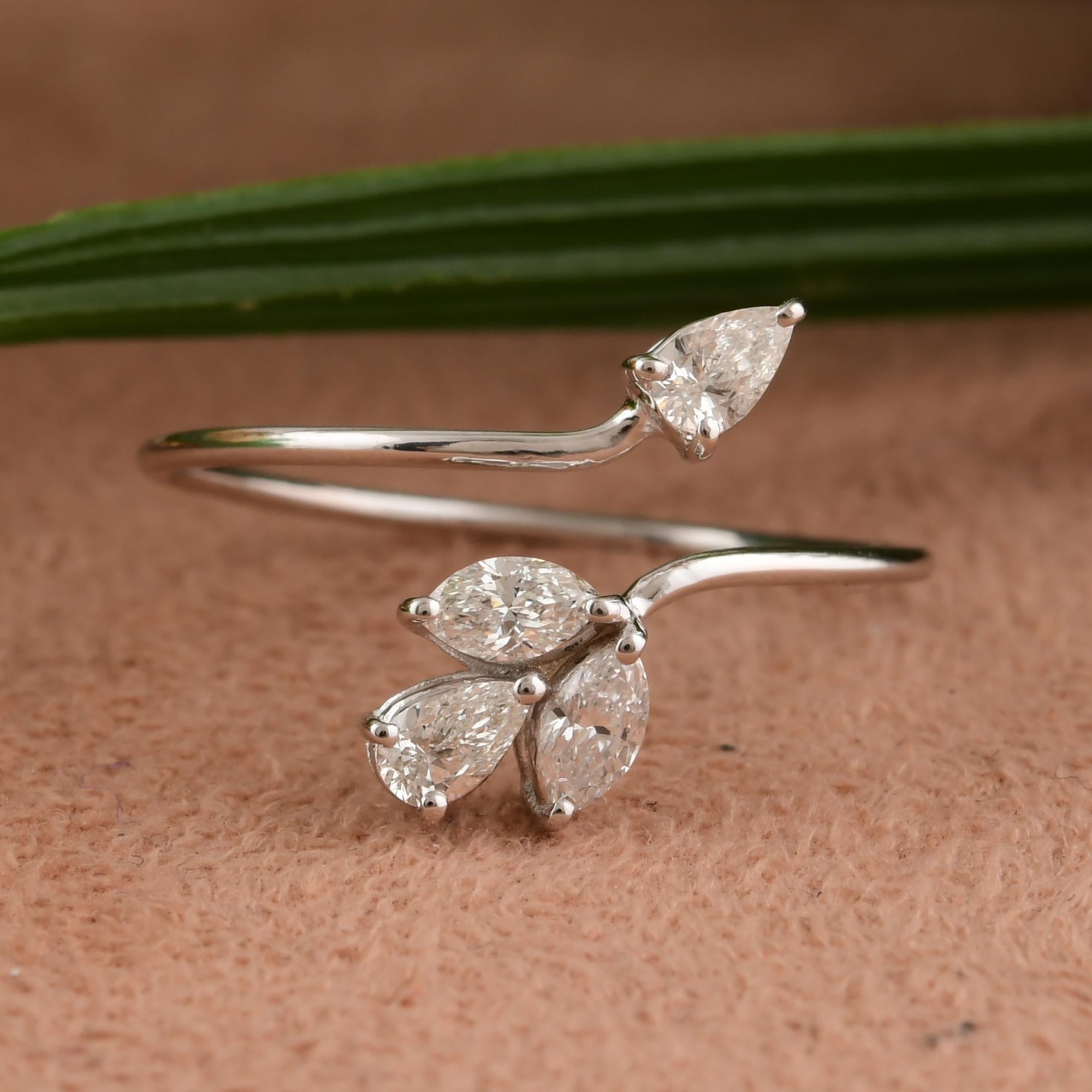 For Sale:  Minimalist 0.38 Carat SI/HI Floral Diamond Wrap Ring Gift 18 Karat White Gold 11
