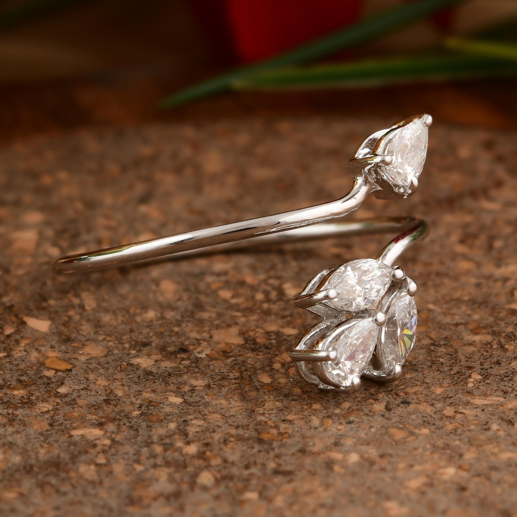 For Sale:  Minimalist 0.38 Carat SI/HI Floral Diamond Wrap Ring Gift 18 Karat White Gold 3