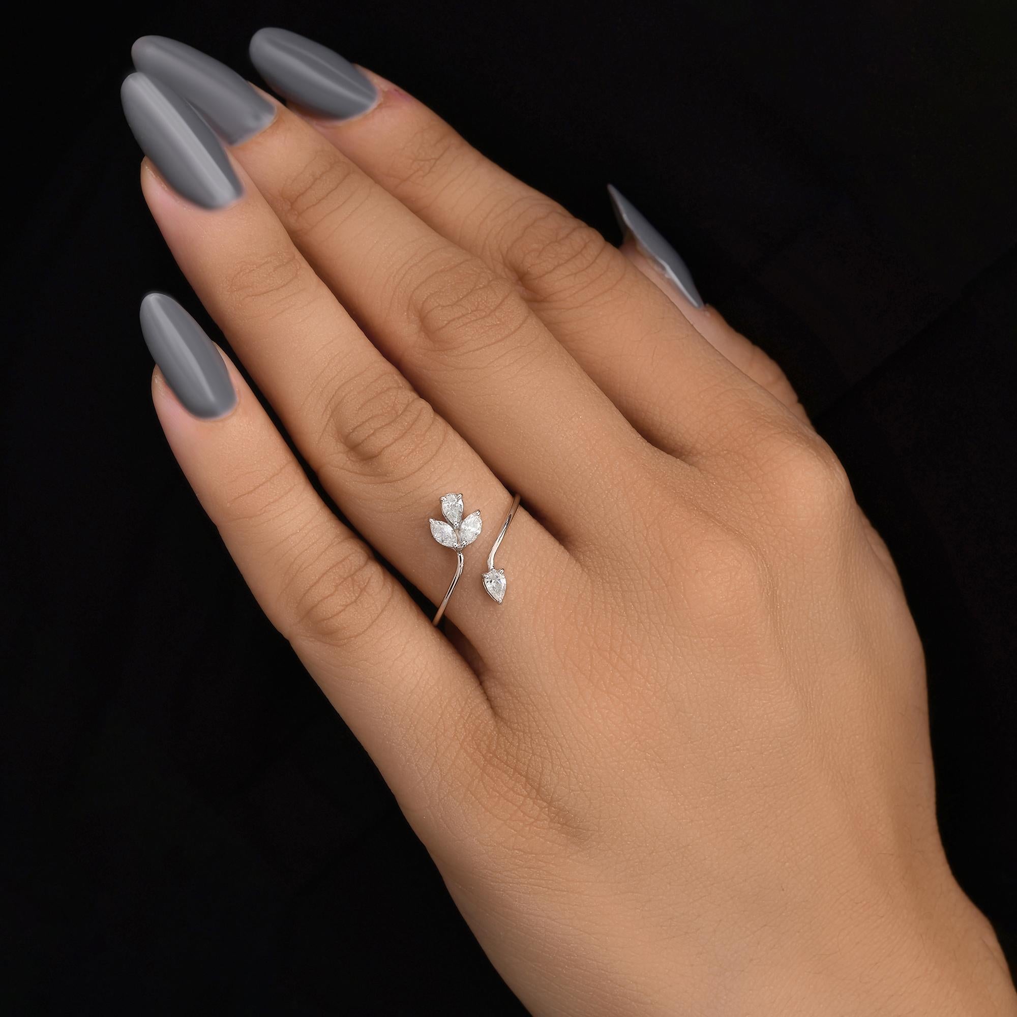 Minimalistischer 0,38 Karat SI/HI floraler Diamant Wrap Ring Geschenk 18 Karat Weißgold (Tropfenschliff) im Angebot