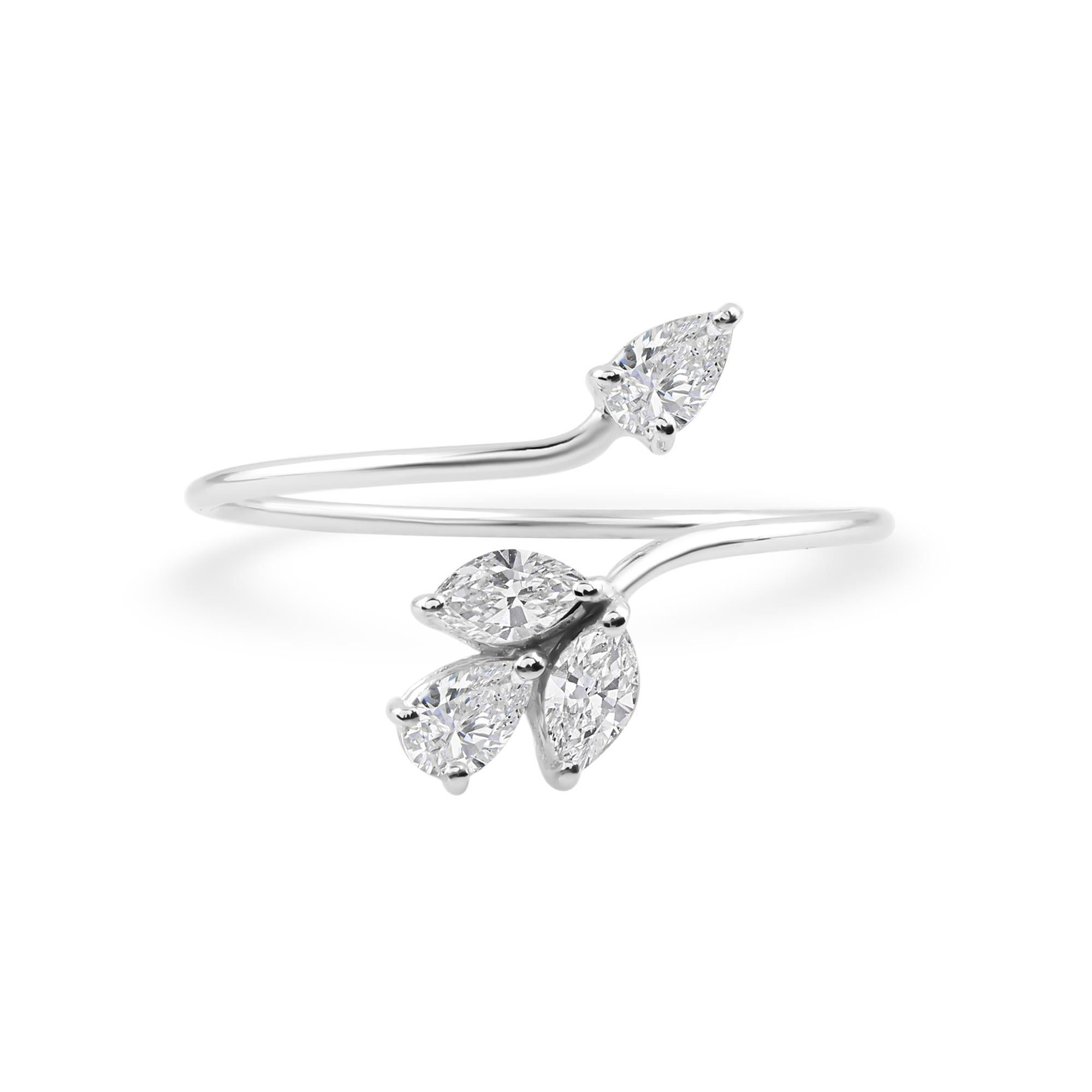 For Sale:  Minimalist 0.38 Carat SI/HI Floral Diamond Wrap Ring Gift 18 Karat White Gold 9