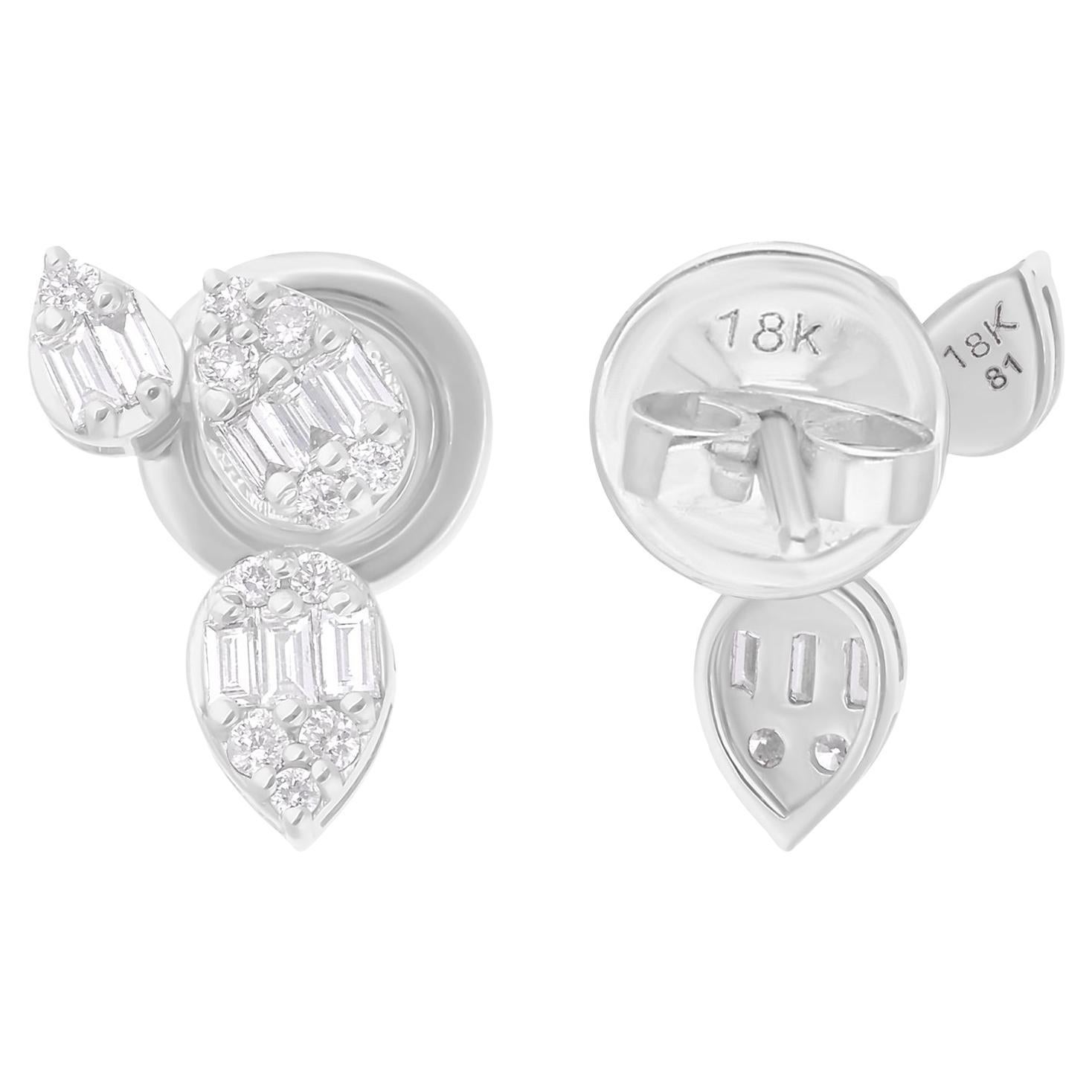 Minimalist 0.41Ct SI/H Diamond Stud Earrings 14K White Gold Fine Jewelry