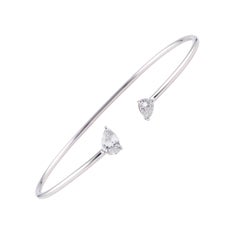 0.73 Ct Pear Diamond Open Cuff Stackable Bracelet  18K White Gold HRD Certified