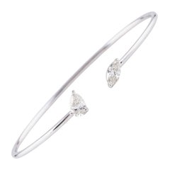 Minimalistisches 0,9 Karat Diamant 18K Weißgold Offenes Manschettenarmband mit zwei Steinen