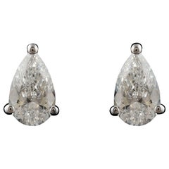 Minimalist 1.02 Ct Pear Cut Natural Diamond Stud Earrings 18k Solid Gold Jewelry