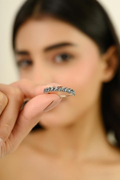Minimalist 1.21Ct Marquise Blue Sapphire Half Eternity Band Ring 14k White Gold