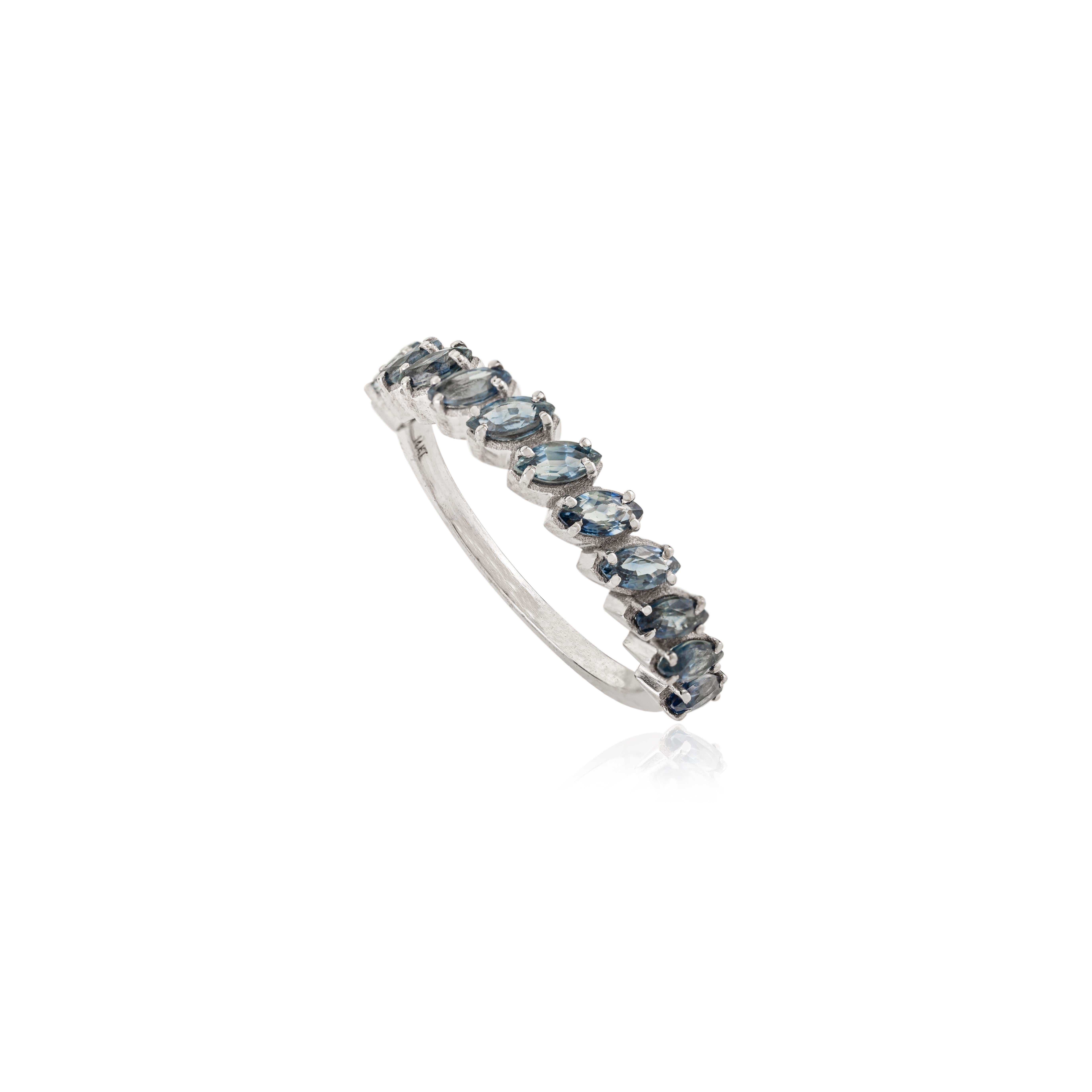 For Sale:  Minimalist 1.21Ct Marquise Blue Sapphire Half Eternity Band Ring 14k White Gold