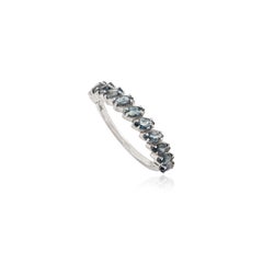 Minimalist 1.21Ct Marquise Blue Sapphire Half Eternity Band Ring 14k White Gold