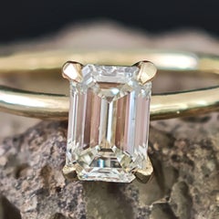 Minimalist 1.31ct Emerald-Cut Natural Diamond Ring  H VS1  14K Yellow Gold