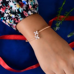 Minimalist 1.32 Carat Pear SI/H Diamond Floral 14 Karat Rose Gold Cuff Bracelet