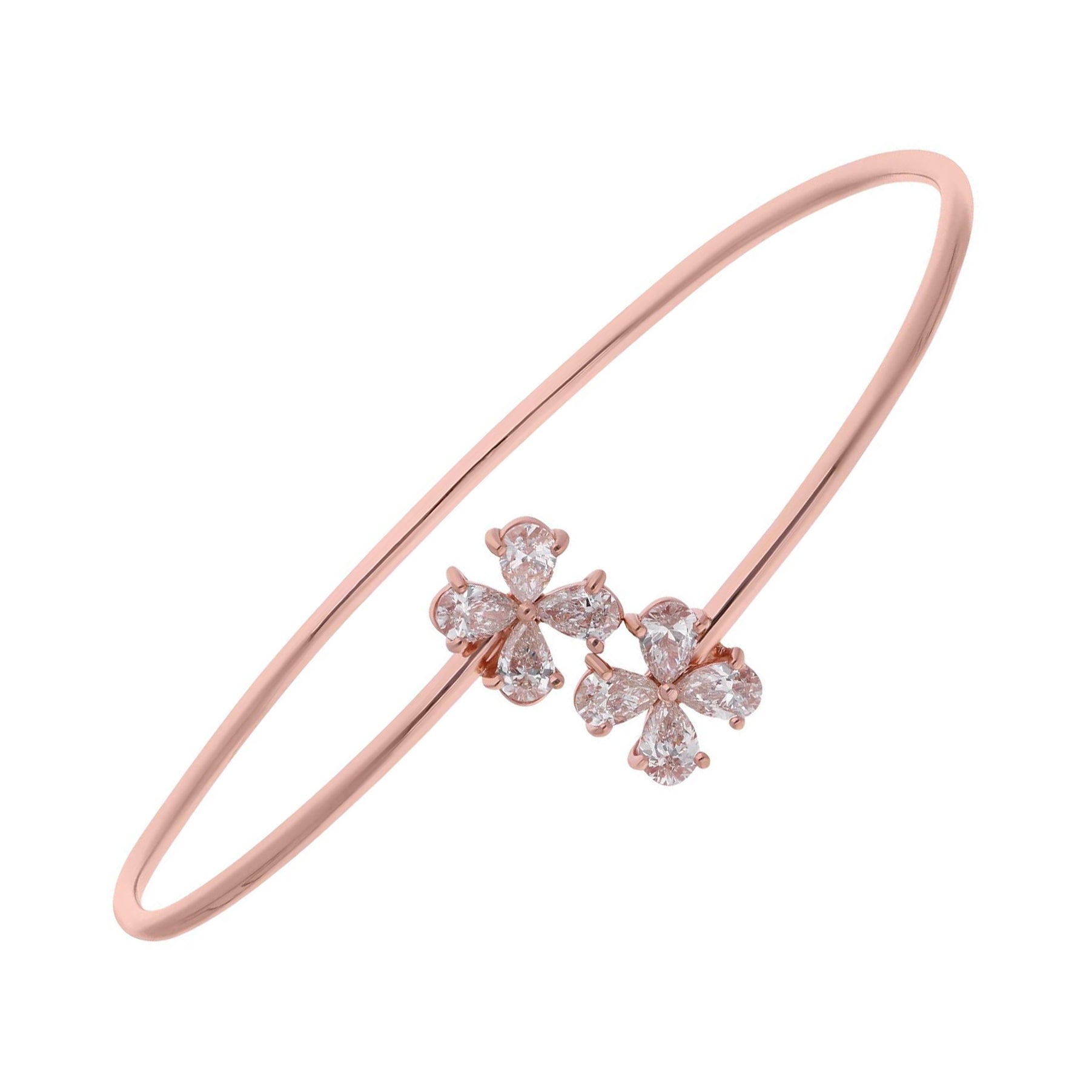 Brazalete minimalista de oro rosa de 14 quilates con diamantes florales SI/H y pera de 1,32 quilates