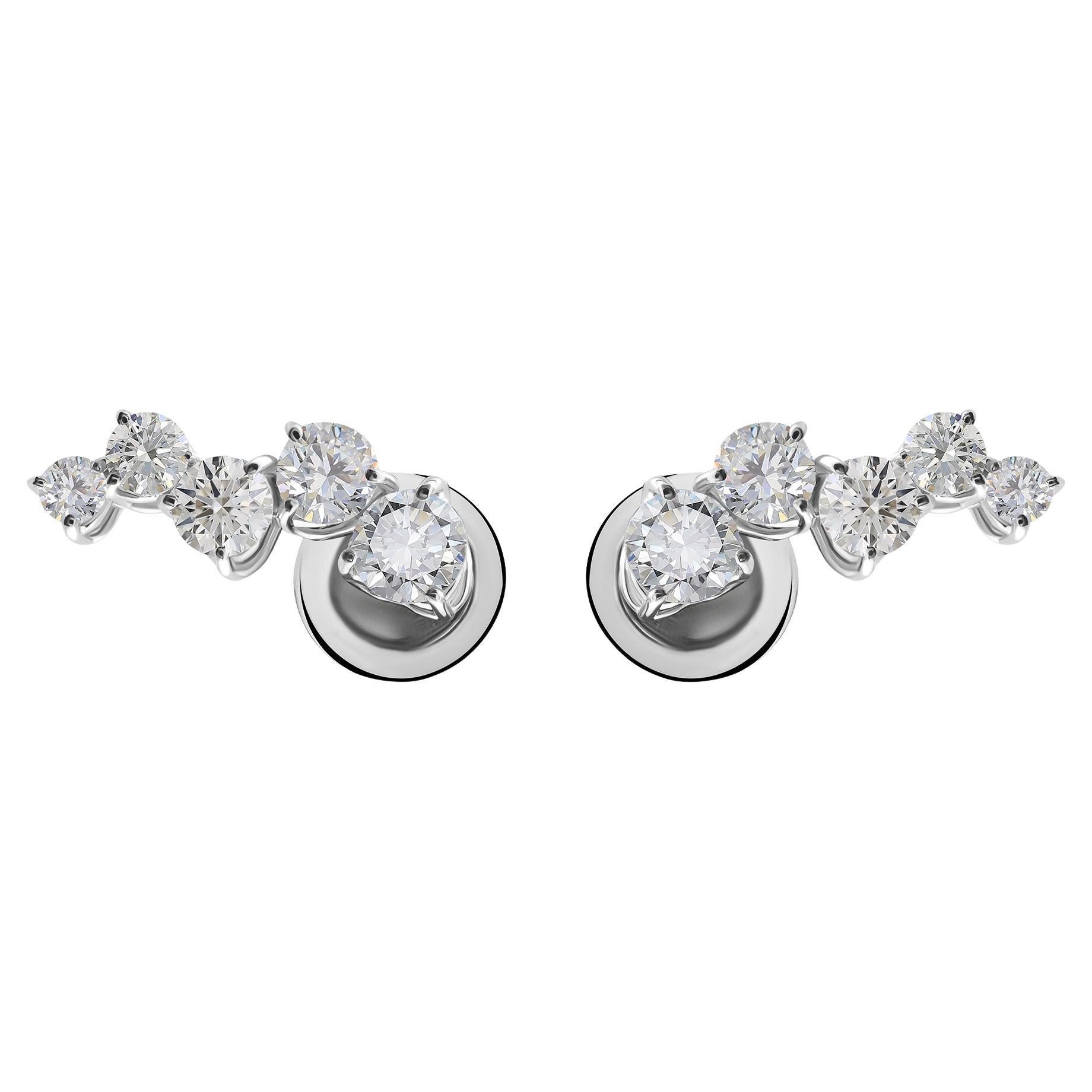 1.32 Ct Natural Diamond Round Brilliant Crawler Earrings, 14k White Gold for Her