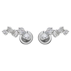 1.32 Ct Natural Diamond Round Brilliant Crawler Earrings, 14k White Gold for Her