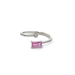Minimalist Open Ended Ring with Baguette Cut Pink Sapphire and Diamond