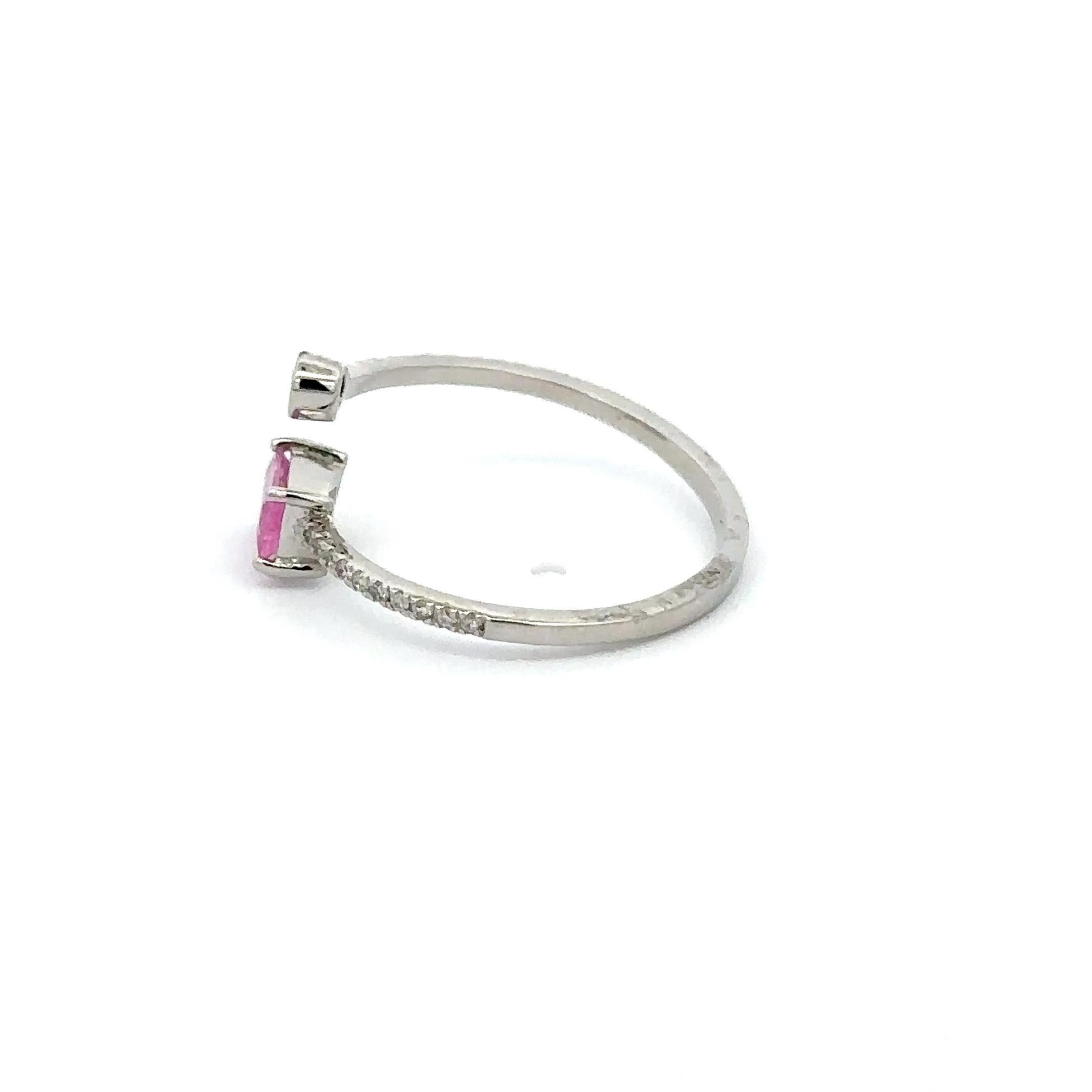 For Sale:  Minimalist Open Ended Ring with Baguette Cut Pink Sapphire and Diamond 4