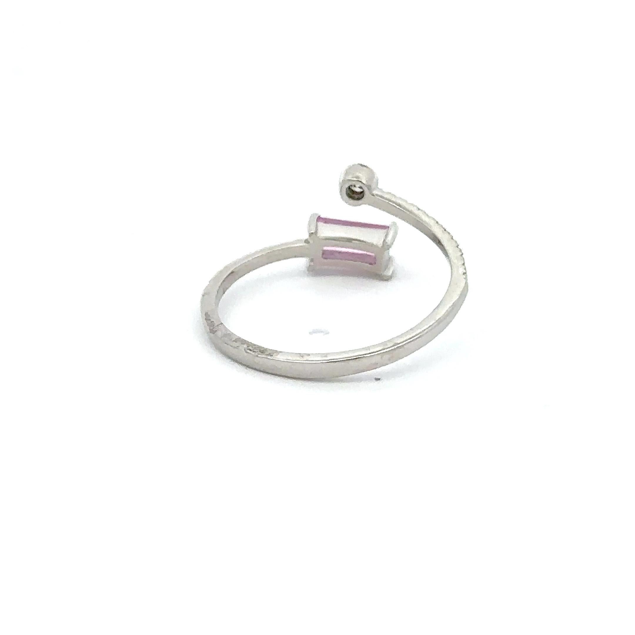 For Sale:  Minimalist Open Ended Ring with Baguette Cut Pink Sapphire and Diamond 6