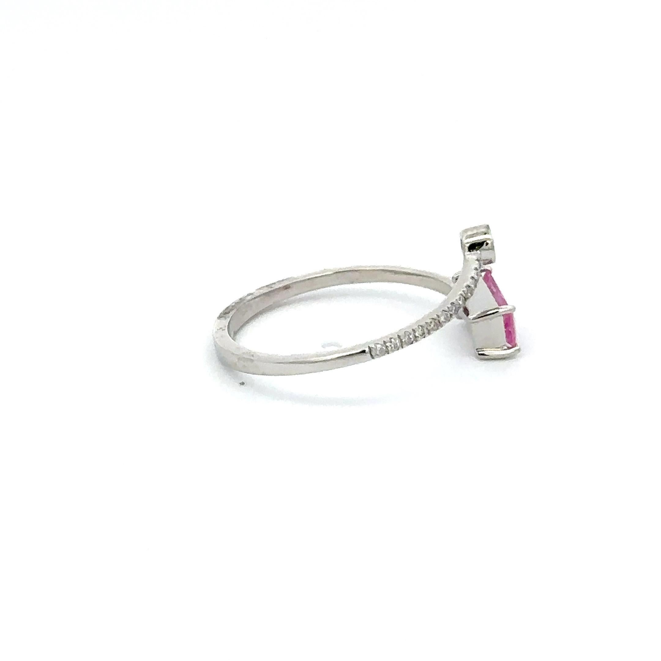 For Sale:  Minimalist Open Ended Ring with Baguette Cut Pink Sapphire and Diamond 8