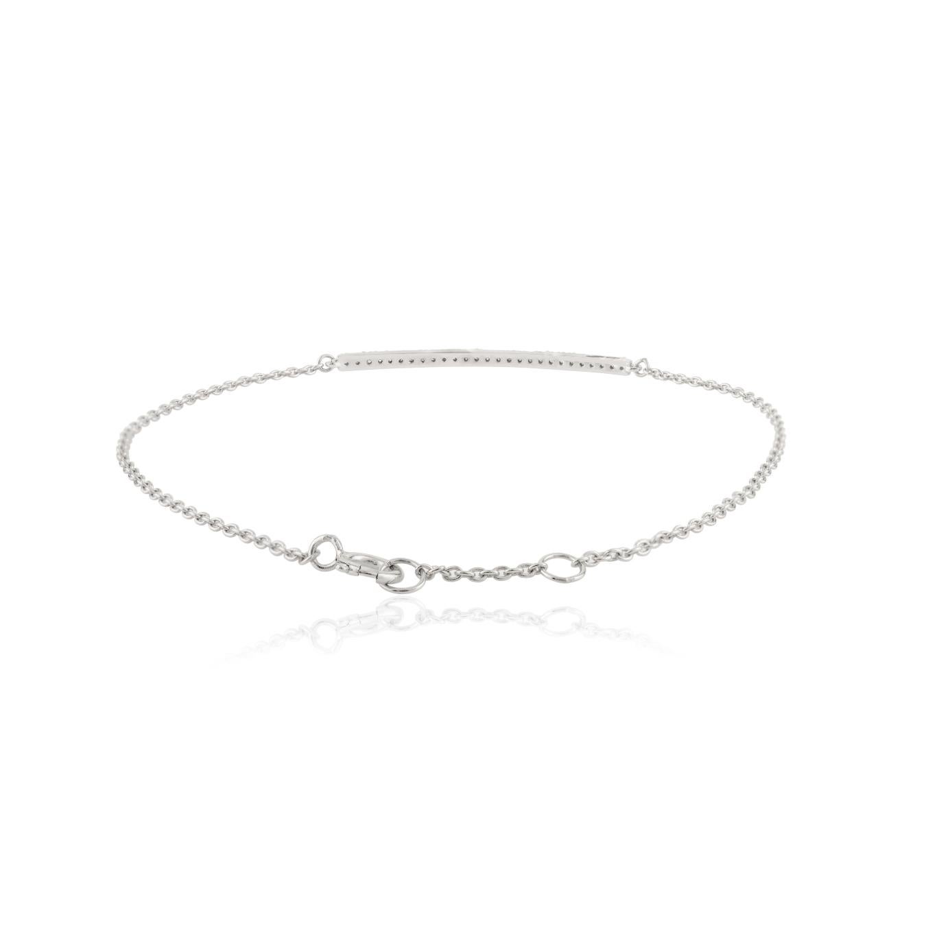 Minimaliste en or blanc massif 14K  Bracelet à rangées de diamants style bar pour femmes en vente 1