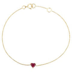 Minimalist 14K Solid Yellow Gold Heart-Shaped Natural Ruby Dainty Chain Bracelet