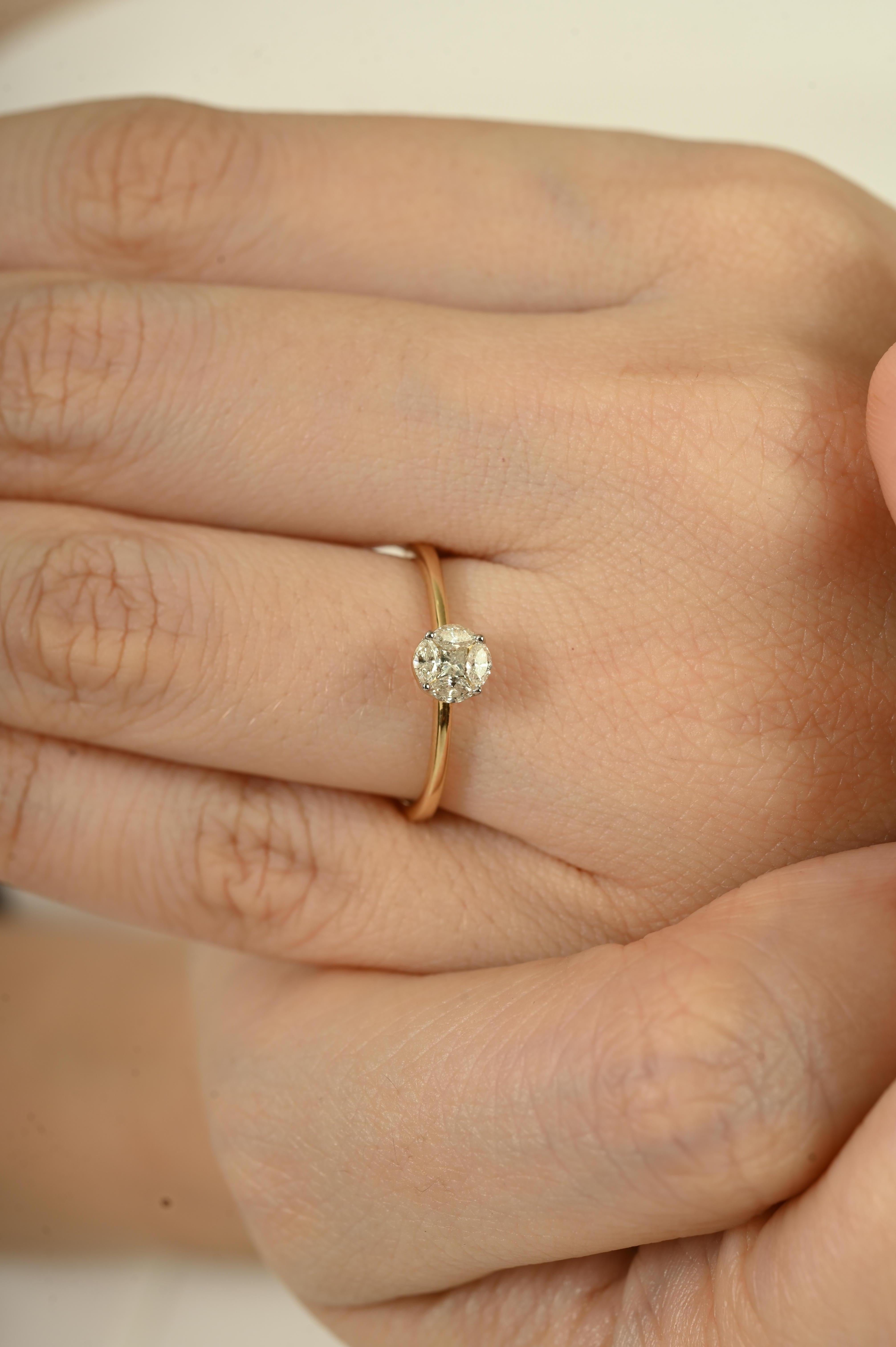 Im Angebot: Minimalistischer 14K Massiv Gelbgold Marquise Diamant Cluster Ring in Prong Set () 8