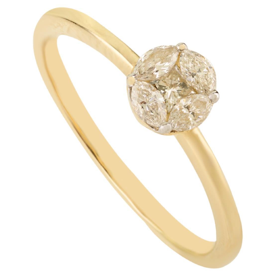 Im Angebot: Minimalistischer 14K Massiv Gelbgold Marquise Diamant Cluster Ring in Prong Set ()
