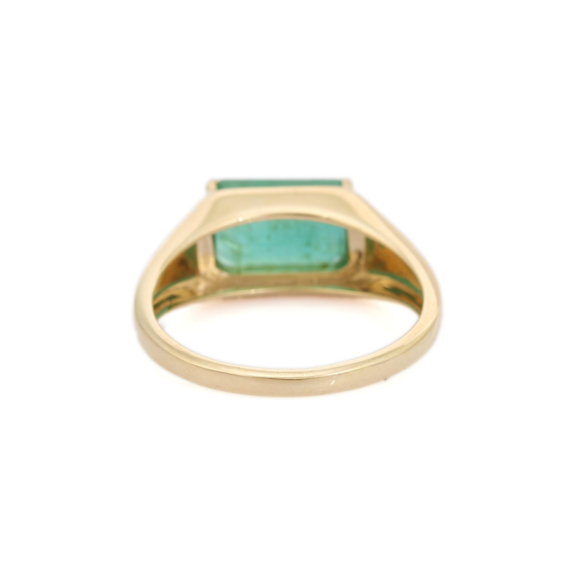 En vente :  Bague de chevalière minimaliste en or jaune massif 14K avec émeraude taillée en octogone Bijoux fins 3