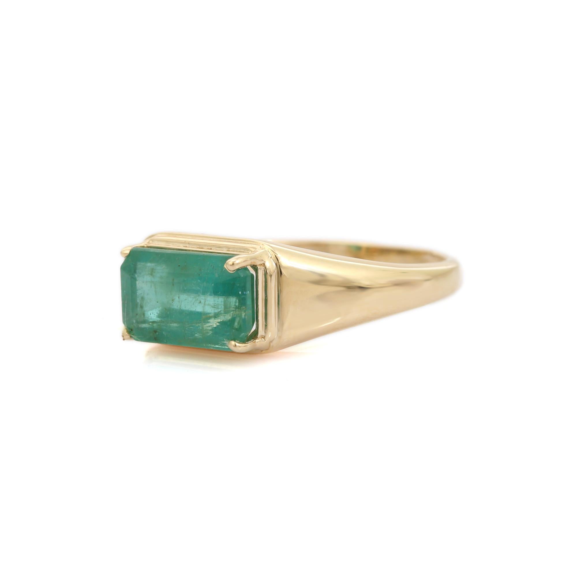 En vente :  Bague de chevalière minimaliste en or jaune massif 14K avec émeraude taillée en octogone Bijoux fins 5