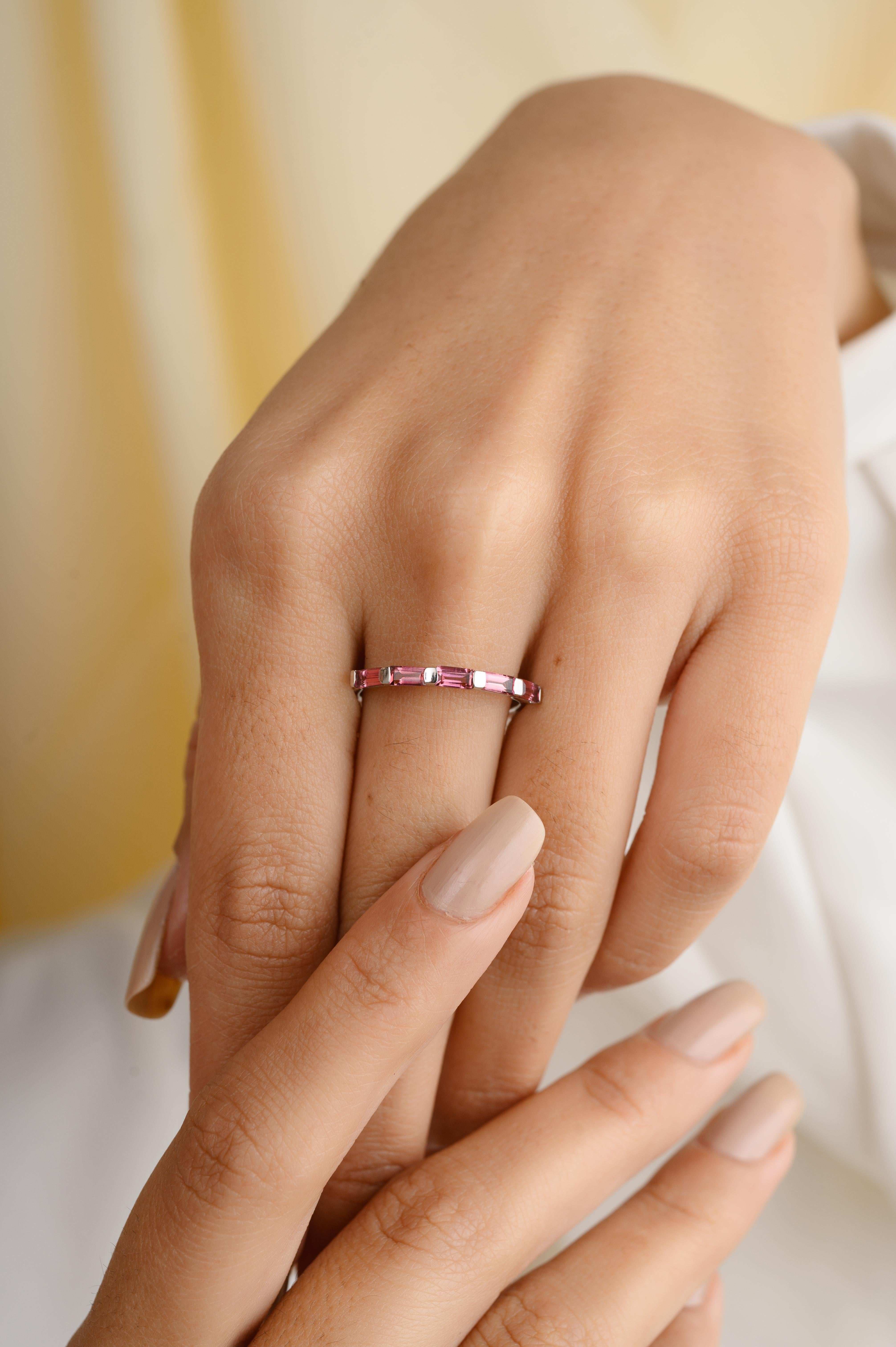 For Sale:  Minimalist 14k Solid White Gold Tourmaline Half Band Ring for Her 2