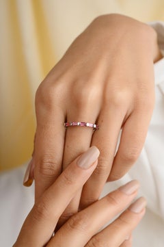 Minimalist 14k Solid White Gold Tourmaline Half Band Ring for Her