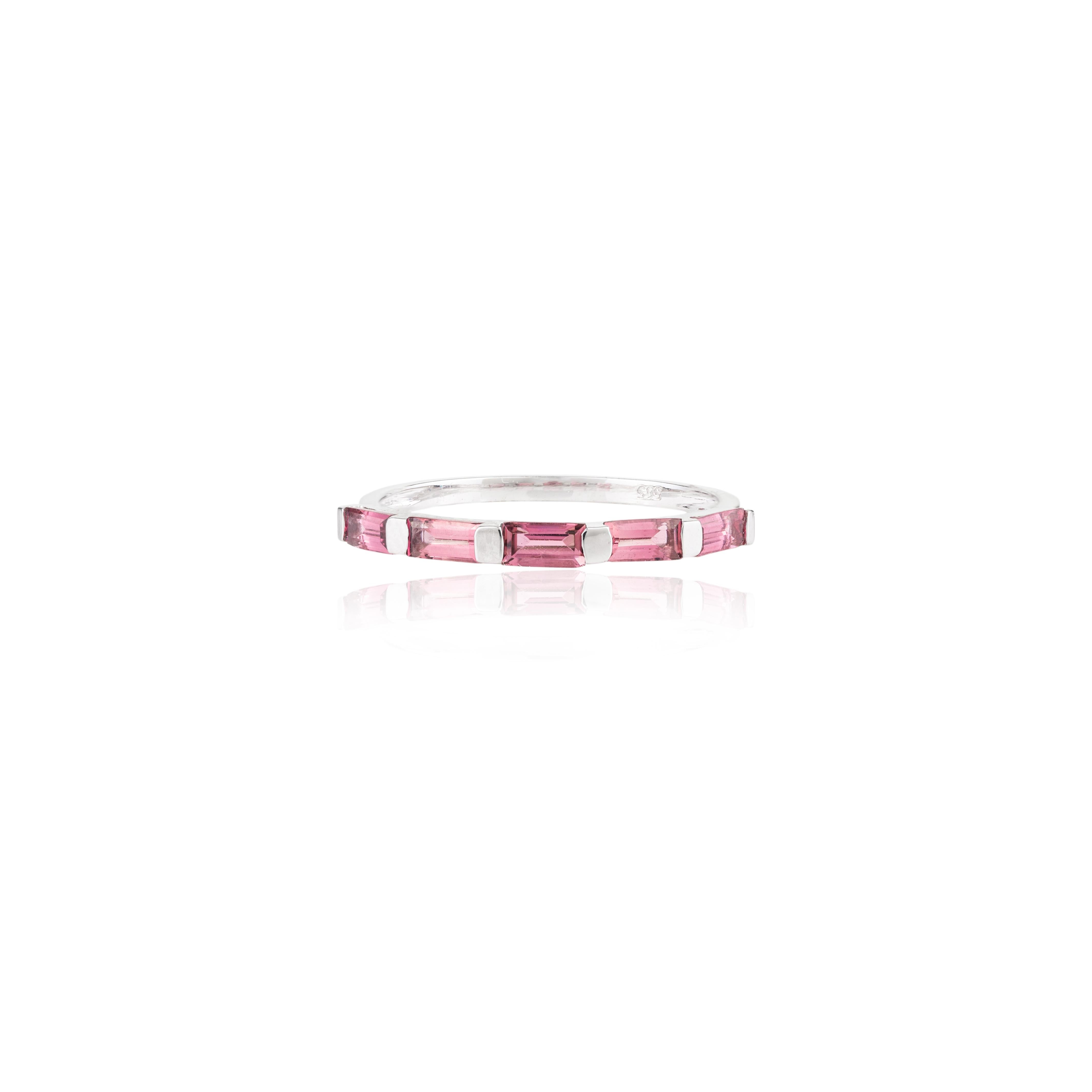 For Sale:  Minimalist 14k Solid White Gold Tourmaline Half Band Ring for Her 3