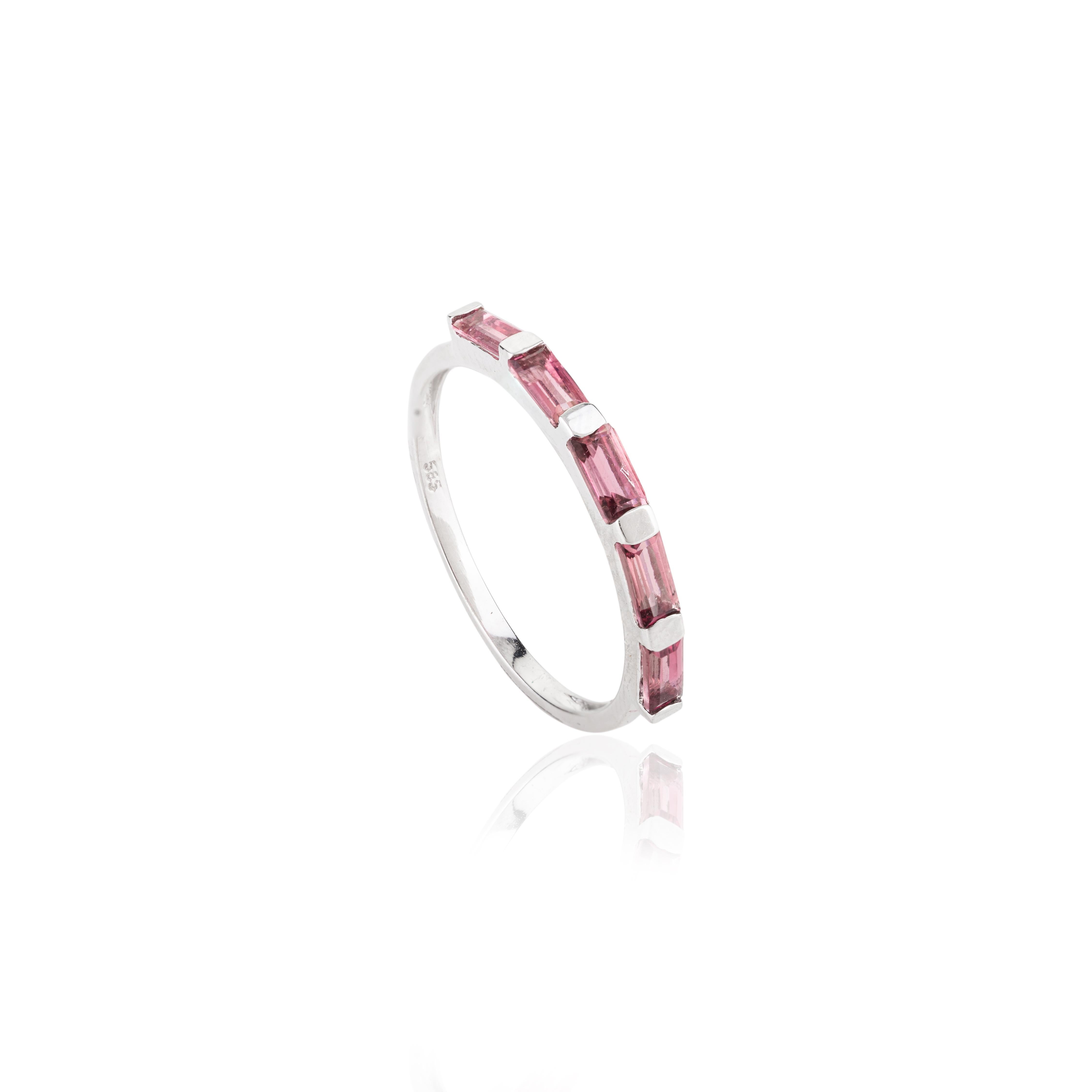 For Sale:  Minimalist 14k Solid White Gold Tourmaline Half Band Ring for Her 7