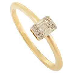 Minimalist 14K Yellow Gold Baguette Diamond Cluster Stacking Ring Fine Jewelry