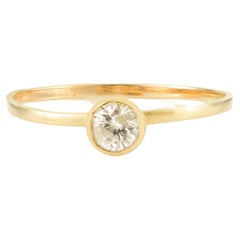 Minimalist 14k Yellow Gold Bezel Set Diamond Solitaire Ring Everyday Jewelry