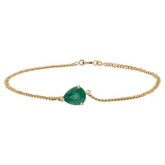 Minimalist 14K Yellow Gold Emerald Pear Cut Curb Chain Bracelet 1.85Ct