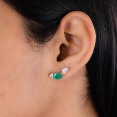 Minimalist 1.53 TCW Zambian Emerald Diamond Stud Earrings 14kWhite Gold