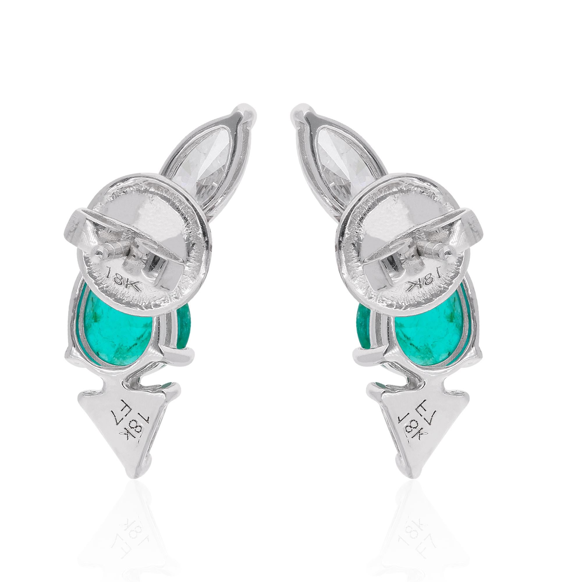 Donna Orecchini minimalisti con diamante smeraldo dello Zambia da 1,53 TCW in oro bianco 18 carati in vendita