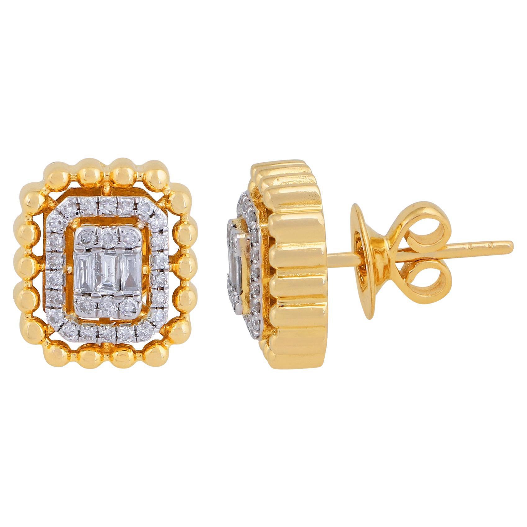 Orecchini a perno minimalisti in oro giallo 18 carati con diamante SI/H