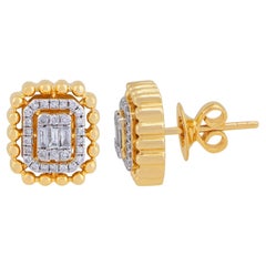 Minimalist 18 Karat Yellow Gold SI/H Diamond Halo Stud Earrings